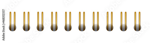 Gold horizontal spiral for notebooks and calendars. Gold spiral bindings for sheets of paper. Vector illustration isolated on realistic style on white background.