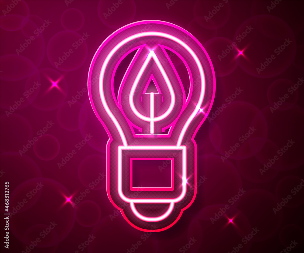 Glowing neon line Light bulb with leaf icon isolated on red background. Eco energy concept. Alternative energy concept. Vector Glowing neon line Light bulb with leaf icon isolated on red background. Eco energy concept. Alternative energy concept. Vector