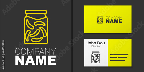 Logotype line Pickled cucumbers in a jar icon isolated on grey background. Logo design template element. Vector