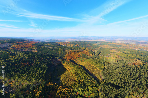 Aerial view of mountains covered with autumn forest