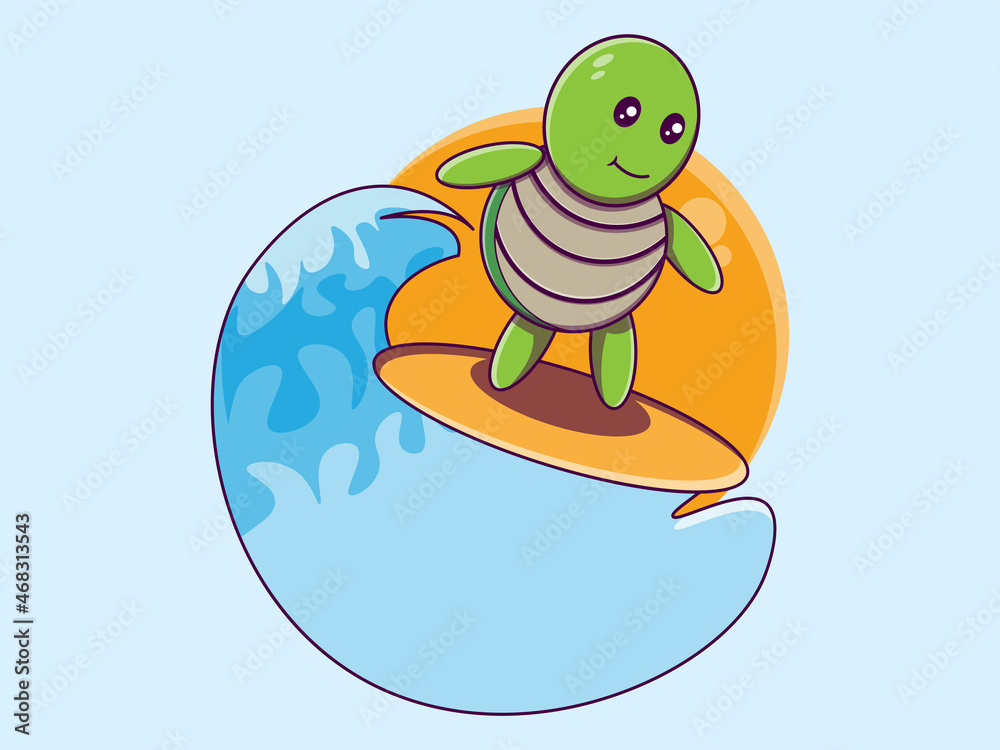 Print vector cute turtle surfing cartoon character illustration Print vector cute turtle surfing cartoon character illustration