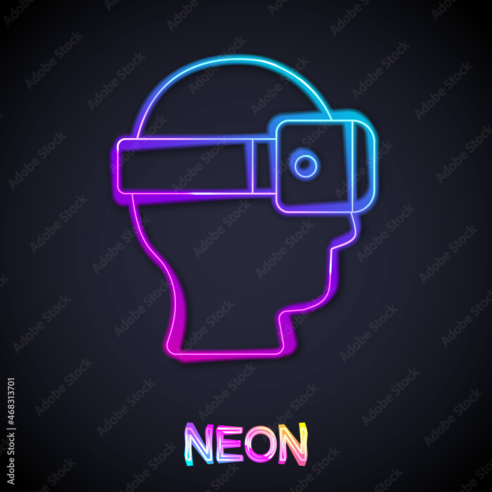 Glowing neon line Virtual reality glasses icon isolated on black background. Stereoscopic 3d vr mask. Optical head mounted display. Vector