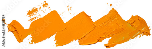 Diagonal strokes of yellow brush oil paint forming rectangular area for the inscription. Abstract varnish splash trace shape. Glossy oil paint smear on white background. EPS10 vector illustration.