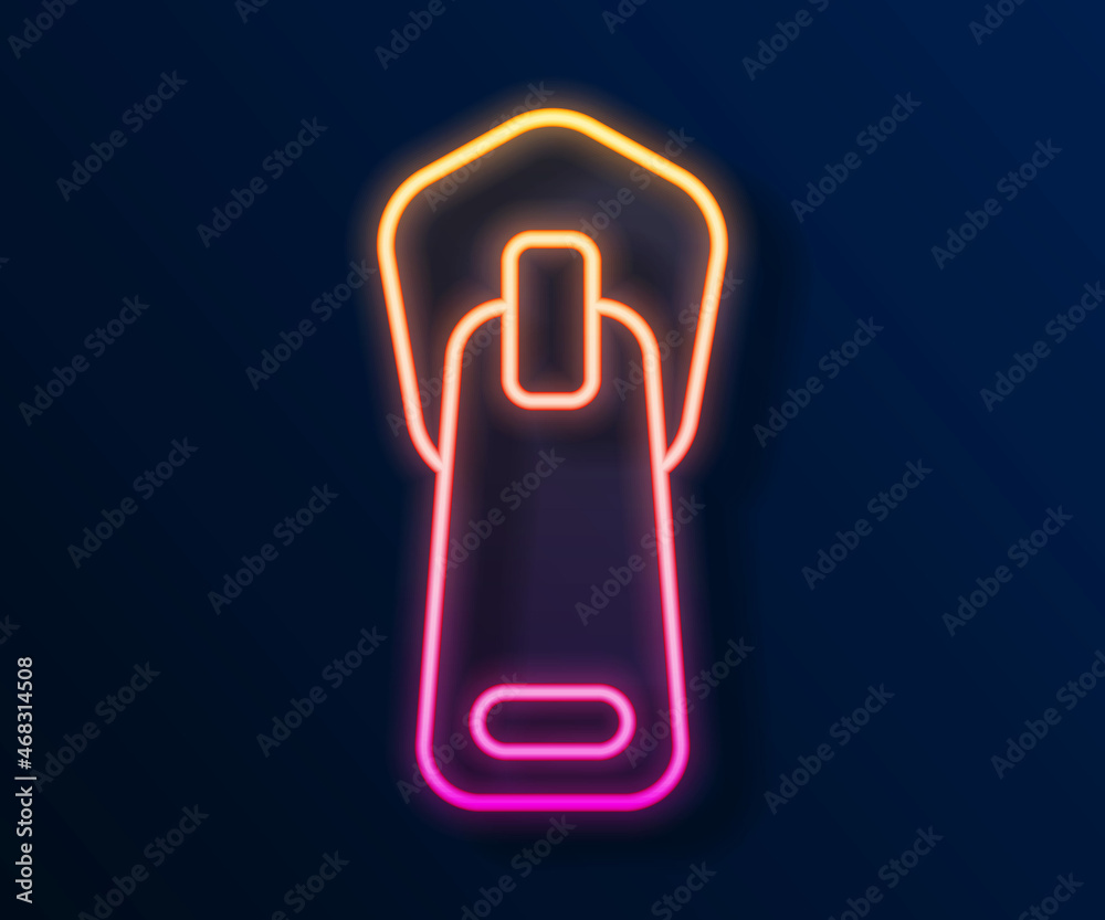 Glowing neon line Zipper icon isolated on black background. Vector Glowing neon line Zipper icon isolated on black background. Vector