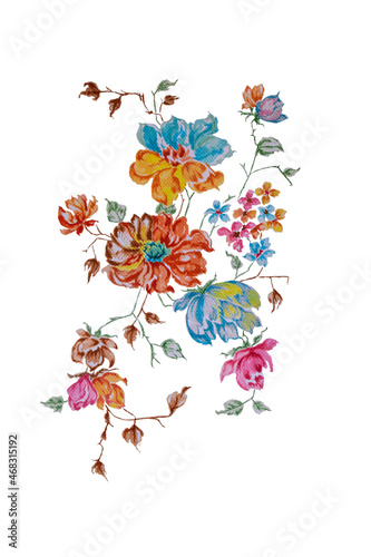 Trendy New Abstract Hand-Drawn Flowers on White Background