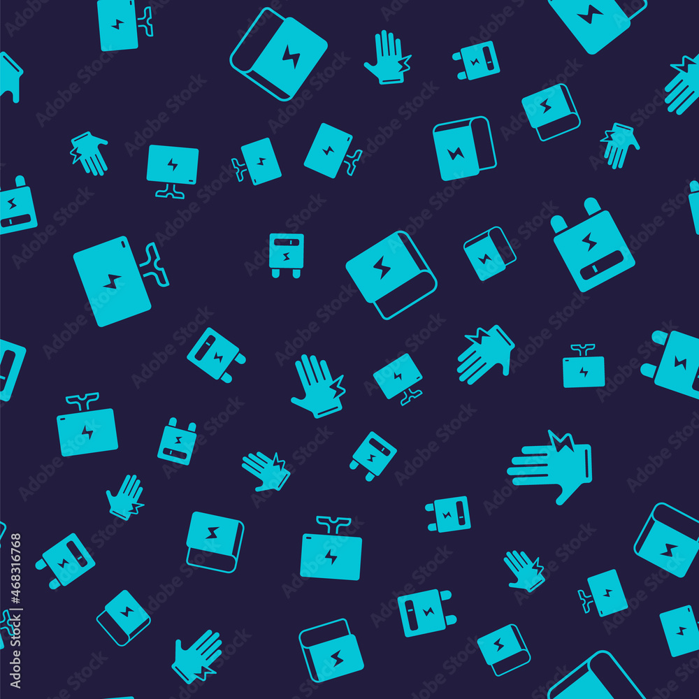 Set Smart Tv, Electric meter, Book about electricity and glove on seamless pattern. Vector