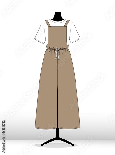 woman jumpsuit on a mannequin. dress fashion flat sketch template. 