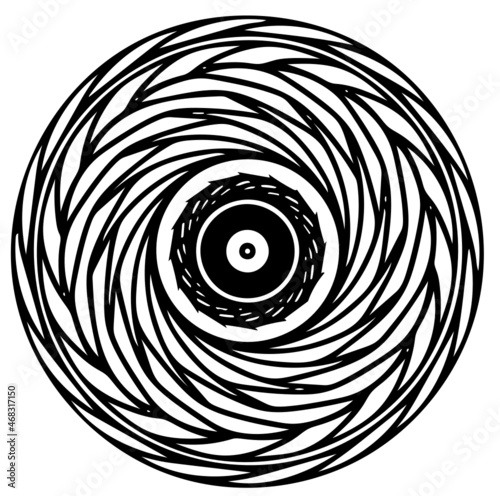Abstract black and white spiral pattern in circular shape