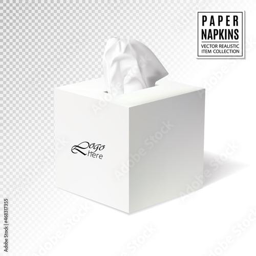 Box of tissues on transparent background. Realistic vector, 3d illustraton