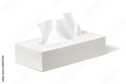 Box of tissues on white background. Realistic vector, 3d illustraton
