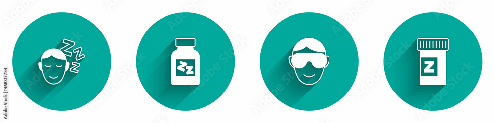 Set Dreams, Sleeping pill, Eye sleep mask and icon with long shadow. Vector Set Dreams, Sleeping pill, Eye sleep mask and icon with long shadow. Vector