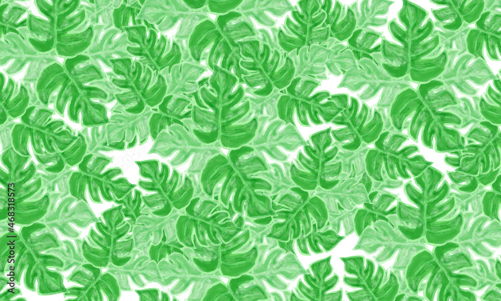 Fototapeta premium monstera leaves watercolor paint spring nature background