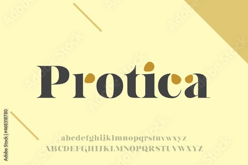 Protica a strong, bold and modern lowercase and uppercase alphabet. Serif typeface.
