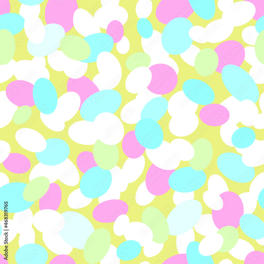 Abstract seamless pattern of delicate oval shapes in the modern trendy style of Bubble gum