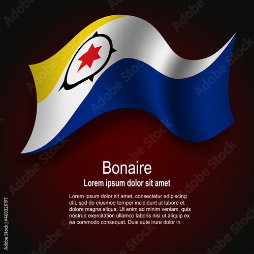 Flag of Bonaire flying on dark background with text
