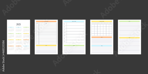 2025 calendar and daily weekly monthly personal planner diary template in classic strict style. Monthly calendar individual schedule minimalism restrained design for business notebook