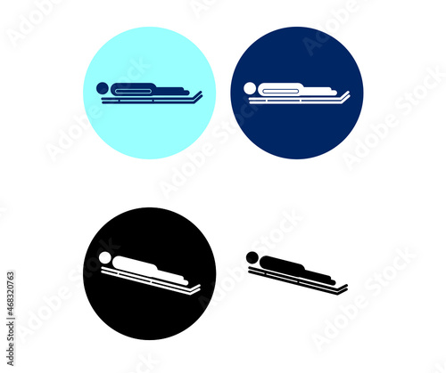 luge game competition illustration icon. luge game vector icon for any design in blue and black circle. sports and winter, luge athlete sign, vector graphics.