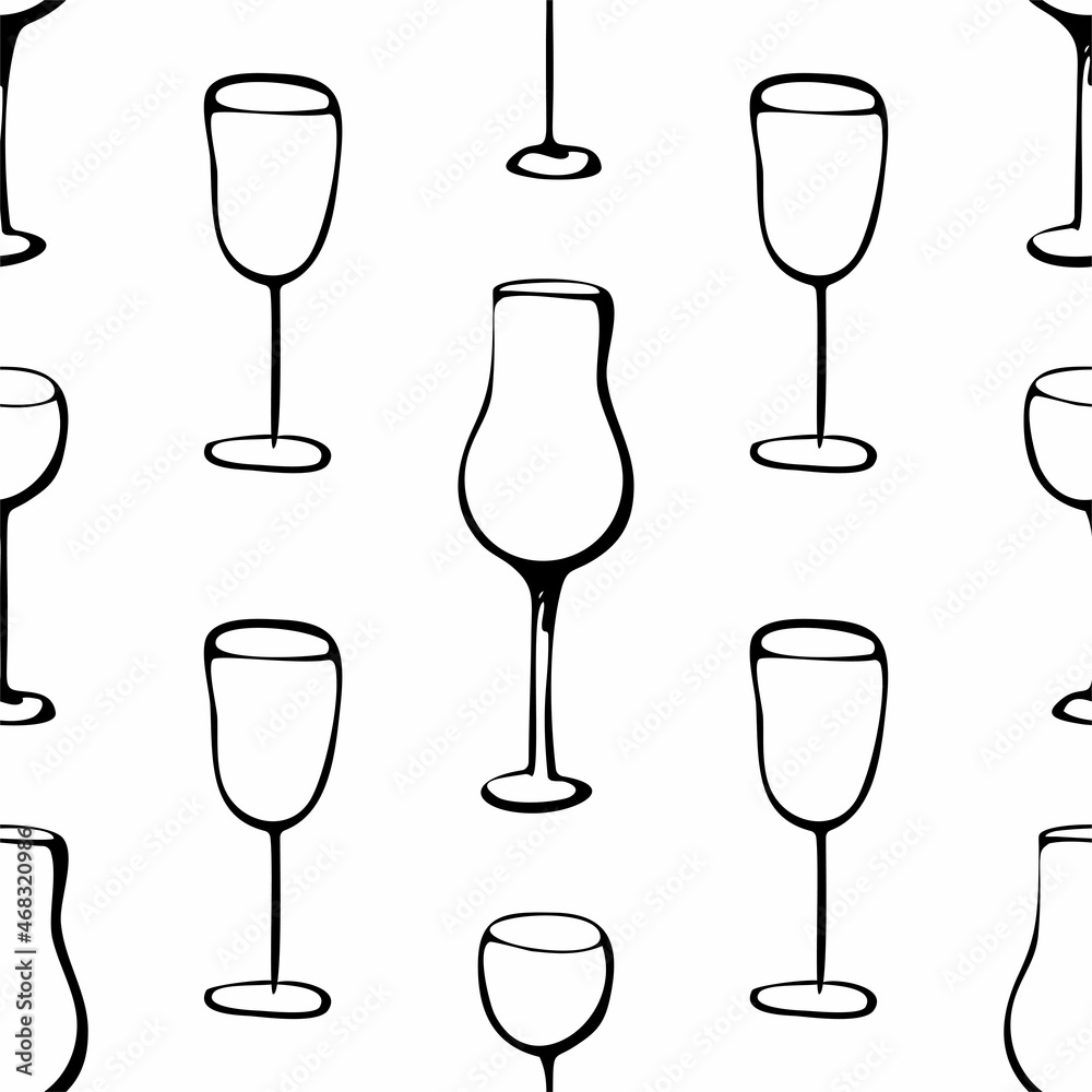 Seamless doodle pattern with wine glass. Vector sketch illustration. Seamless doodle pattern with wine glass. Vector sketch illustration.