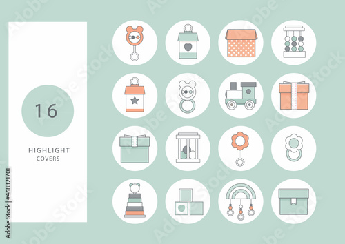 Highlight covers backgrounds. Icons of baby items