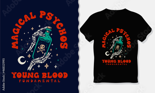 Magical psychos young blood fundamental vintage hand -draw illustration print design for t-shirt and poster