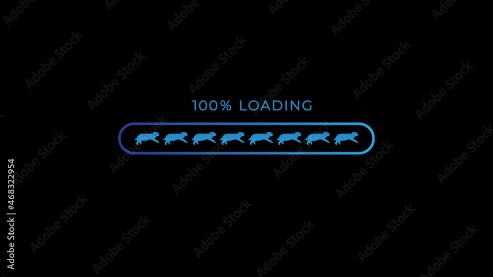 Animation loading bar 0-100% with silhouette rabbit and gradient color blue. Animation loading bar 0-100% with silhouette rabbit and gradient color blue.
