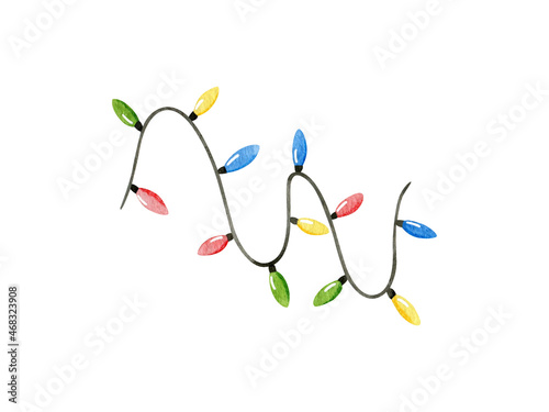 Christmas colorful lights isolated on white background.
