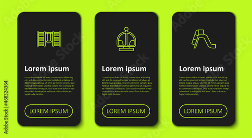 Set line Swedish wall, Attraction carousel and Slide playground. Business infographic template. Vector