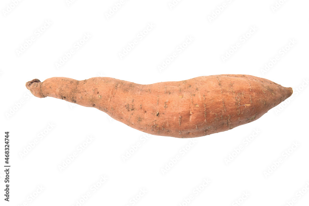 Whole ripe sweet potato isolated on white, top view Whole ripe sweet potato isolated on white, top view