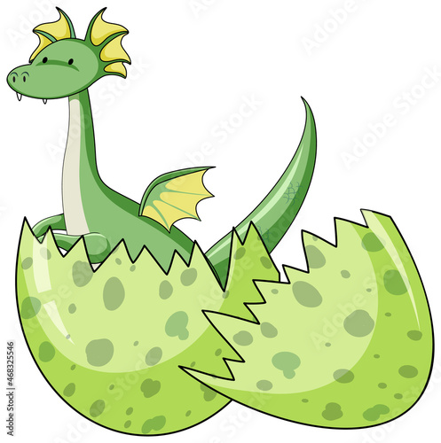 Simple cartoon character of dragon hatched from an egg isolated
