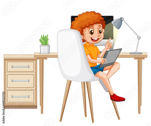 Boy learning from home on electronic device