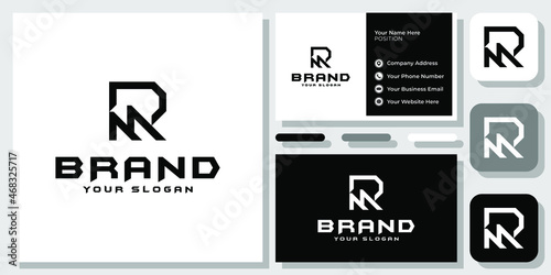 Initials Letter RM MR Monogram Flat Black Creative Modern Logo Design with Business Card Template