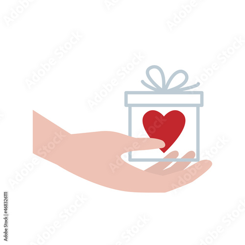 Heart in a gift box. Concept of giving non-material gifts.