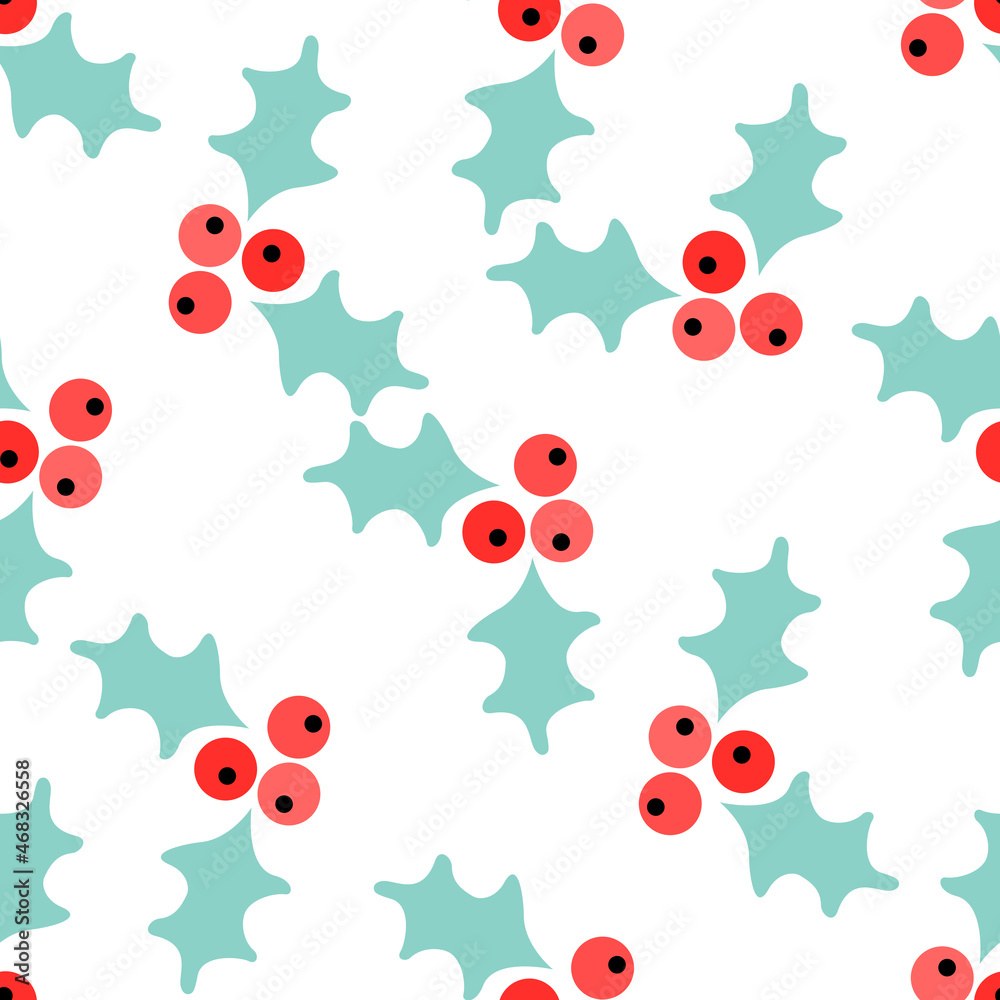 Seamless pattern with Christmas holly berries. Vector background. Perfect for wallpapers, pattern fills, web page backgrounds, surface textures, textile