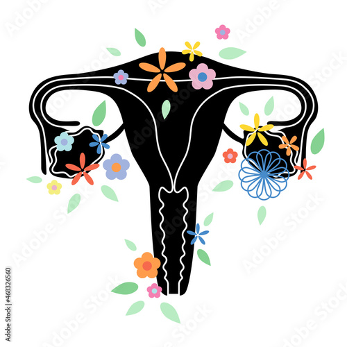 My body my choice. Uterus, womb major female reproductive sex organ. Fight like a girl. Feminism concept. Woman's symbol. Design for emblem, t-shirt, sticker, poster, print, patch