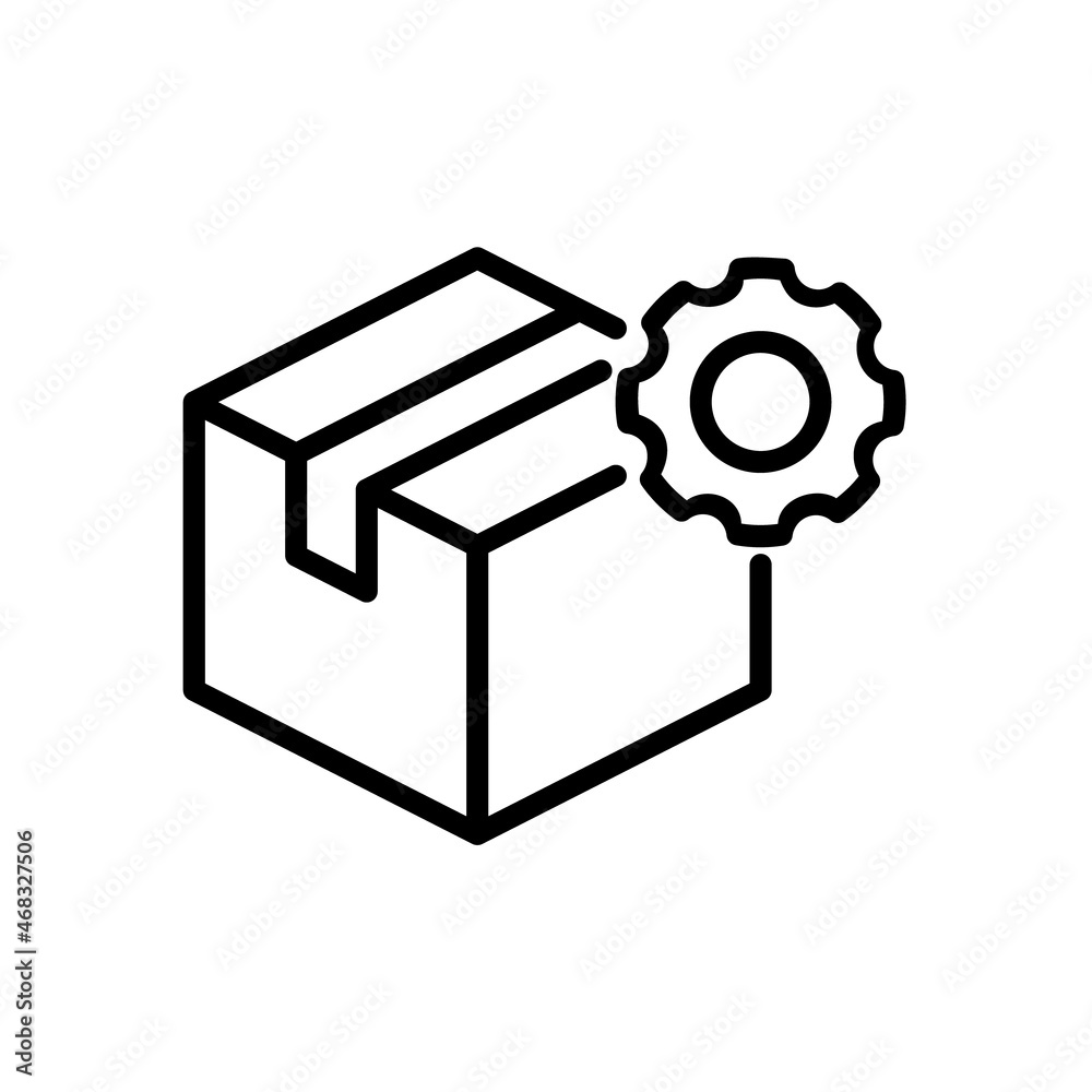Delivery box with gear line icon. Processing order concept. Customer support included. Packaging, shipping and transportation options. Logistics and cargo organization. Vector illustration, clip art. Delivery box with gear line icon. Processing order concept. Customer support included. Packaging, shipping and transportation options. Logistics and cargo organization. Vector illustration, clip art.