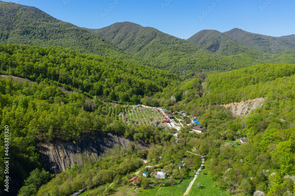 The North Caucasus. The valley of the river Zhane. Aerial view.