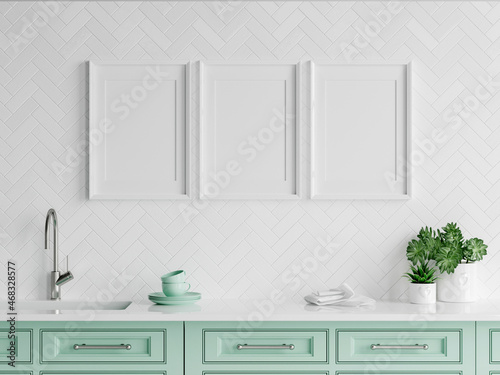modern kitchen interior poster frame mockup  3d render