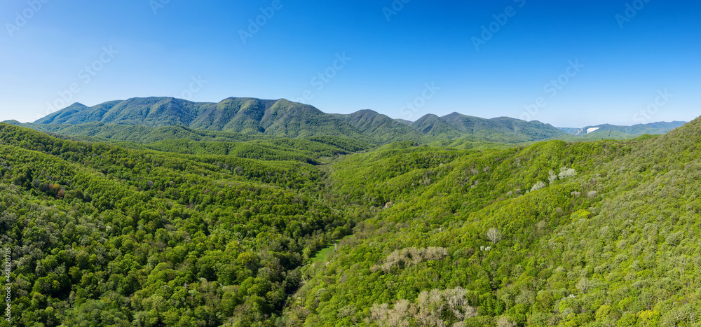 The North Caucasus. The valley of the river Zhane. Aerial view.