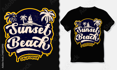Sunset beach california illustration t-shirt design