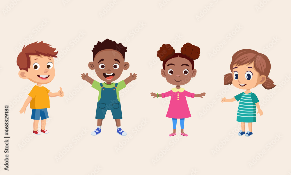 Set of cute children's cartoon characters different Set of cute children's cartoon characters different