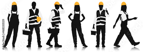 Vector illustration of workers silhouettes set. Vector flat style illustration isolated on white