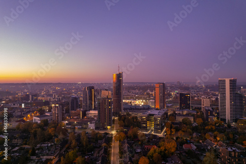 Aerial autumn fall dusk dawn view of Vilnius, Lithuania
