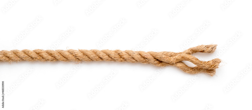 Rope jute with disheveled end isolated on white, top view. Rope jute with disheveled end isolated on white, top view.