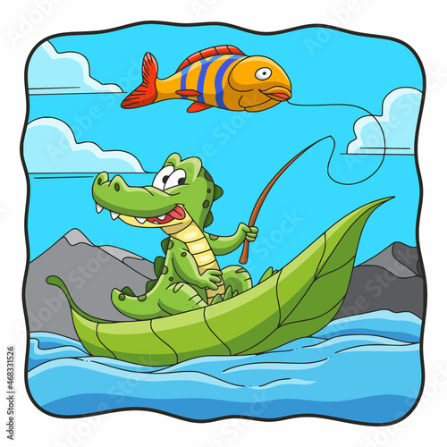 cartoon illustration fishing crocodile