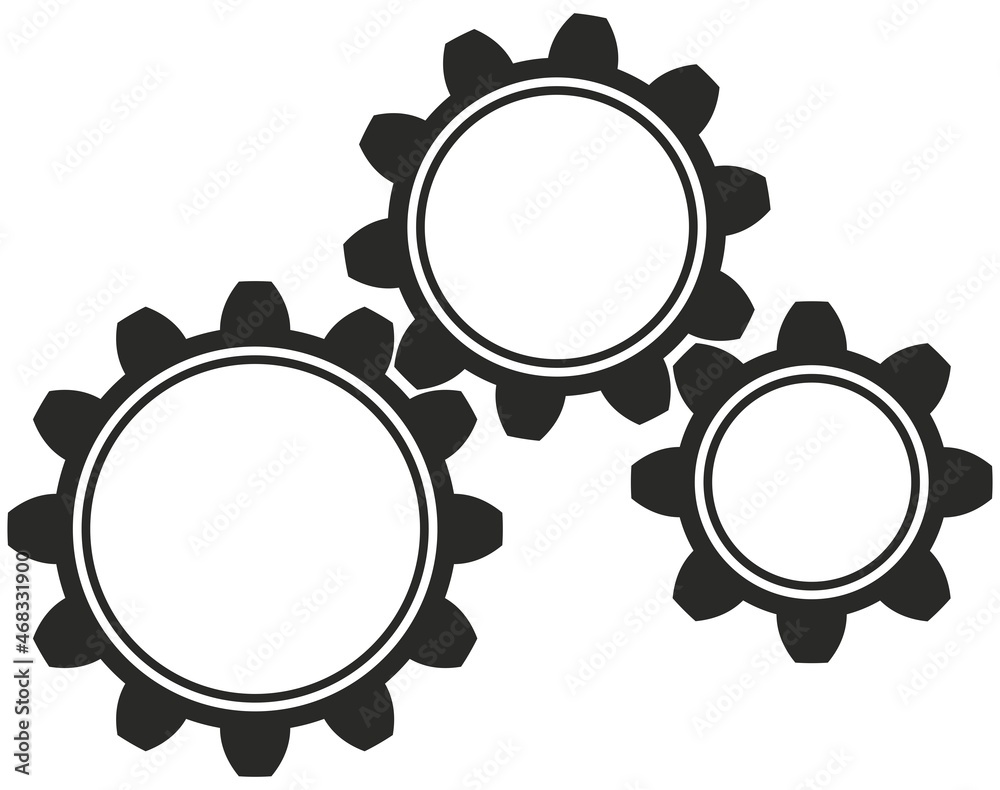 Zahnrad Getriebe Symbol in schwarz als vektor. Isolierter weißer  Hintergrund. Stock Vector