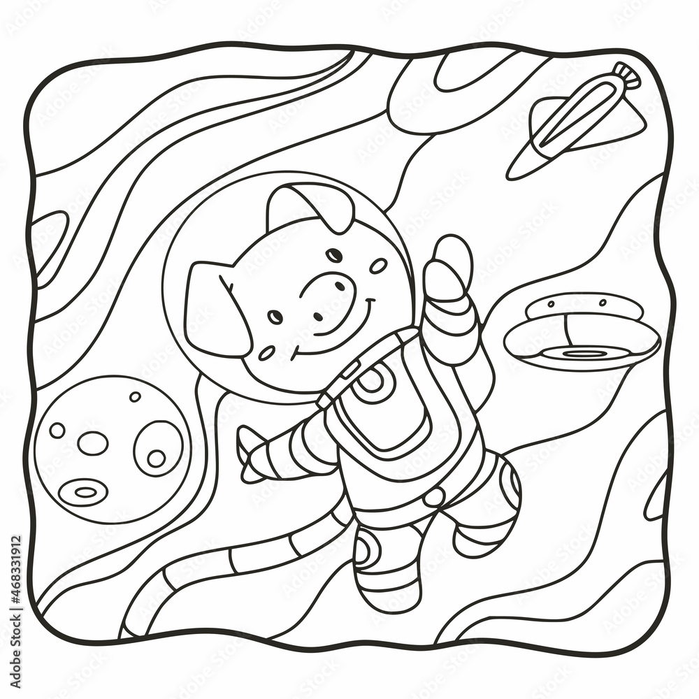 cartoon illustration astronaut pig book or page for kids black and white cartoon illustration astronaut pig book or page for kids black and white