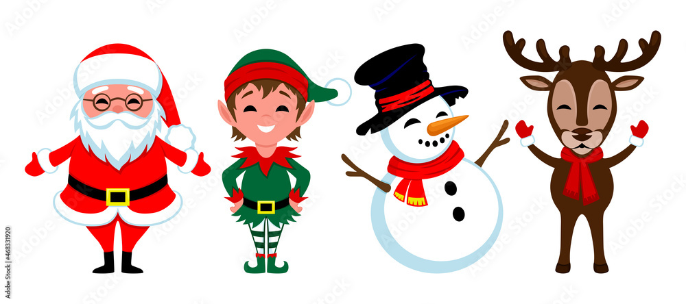 Set with characters for celebrating Christmas and new year on white background. Set with characters for celebrating Christmas and new year on white background.