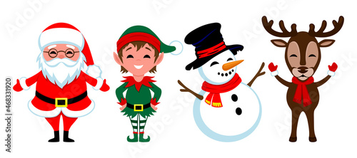 Set with characters for celebrating Christmas and new year on white background.