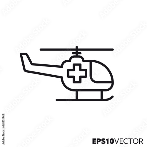 Ambulance helicopter line icon. Outline symbol of urgent medical transport. Health care and medicine concept flat vector illustration.