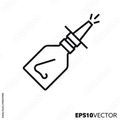 Nasal spray line icon. Outline symbol of medical therapy. Health care and medicine concept flat vector illustration.